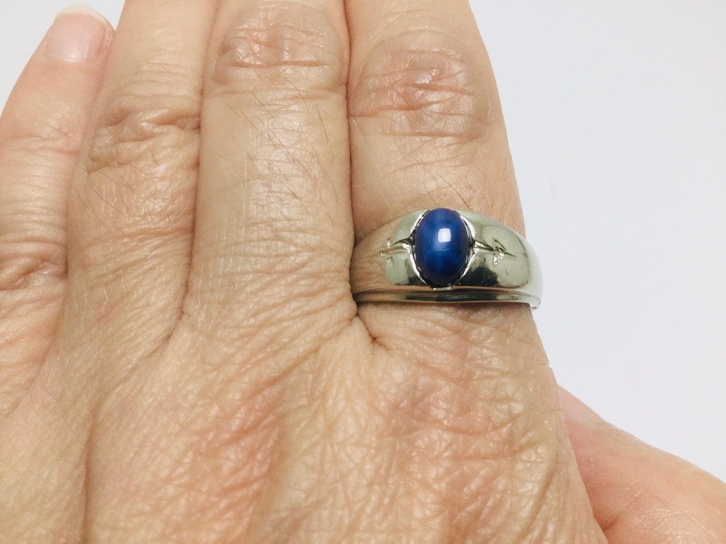 10k White Gold Oval Cut Star Sapphire September Birthstone Ring