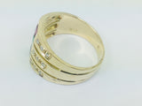 18k Yellow Gold Rectangular Cut 20pt Ruby, Sapphire, Emerald & 18pt Diamond Ring