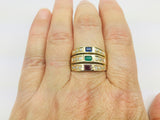 18k Yellow Gold Rectangular Cut 20pt Ruby, Sapphire, Emerald & 18pt Diamond Ring