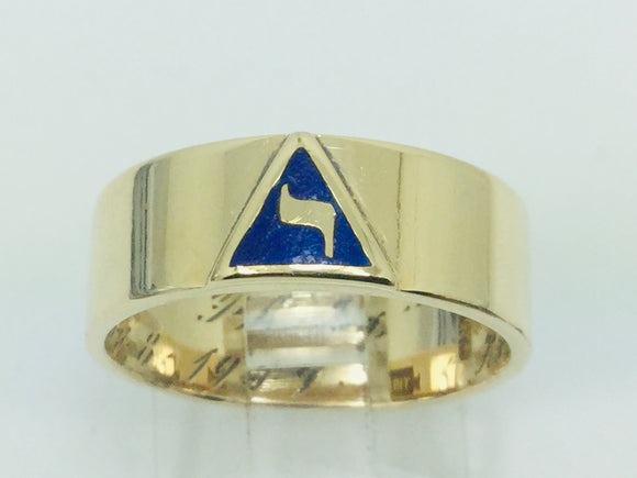 14k Yellow Gold 6.8mm Masonic 'Virtus Junxit Mors Non Seperabit' Band Ring