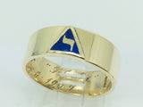 14k Yellow Gold 6.8mm Masonic 'Virtus Junxit Mors Non Seperabit' Band Ring