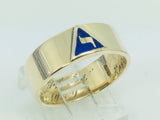 14k Yellow Gold 6.8mm Masonic 'Virtus Junxit Mors Non Seperabit' Band Ring