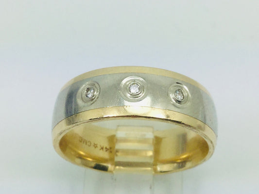 14k White and Yellow Gold Round Cut 4.5pt Diamond Trilogy Ring