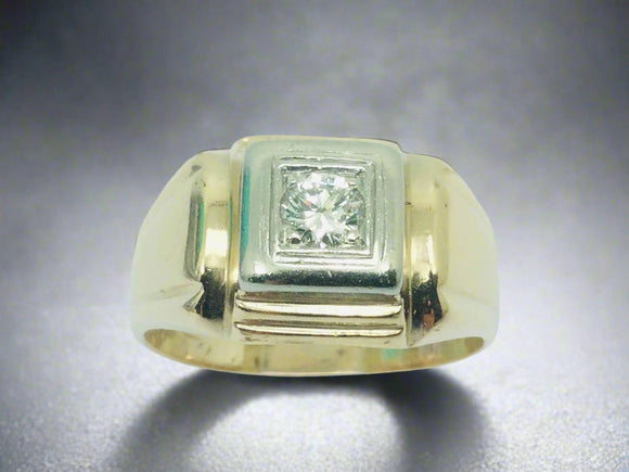 10k Yellow and White Gold Round Cut 25pt Diamond Solitaire Ring
