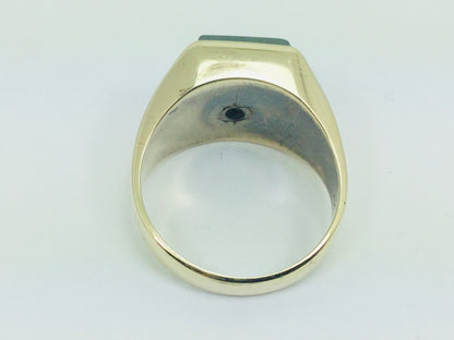 10k Yellow Gold Rectangular Cut Hematite and 11pt Diamond Ring