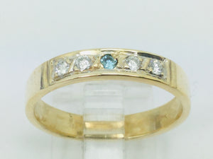 10k Yellow Gold Round Cut 14pt Diamond & Blue Topaz Row Set Band Ring