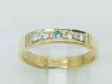 10k Yellow Gold Round Cut 14pt Diamond & Blue Topaz Row Set Band Ring