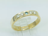 10k Yellow Gold Round Cut 14pt Diamond & Blue Topaz Row Set Band Ring