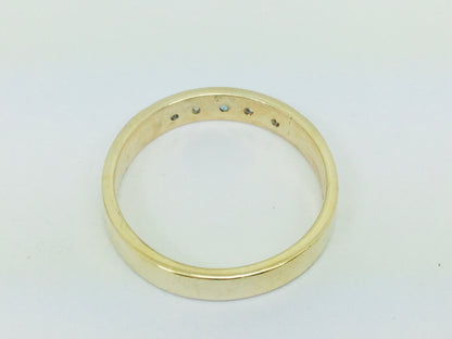 10k Yellow Gold Round Cut 14pt Diamond & Blue Topaz Row Set Band Ring