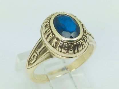 10k Yellow Gold Oval Cut 75pt Sapphire September Birthstone School Ring