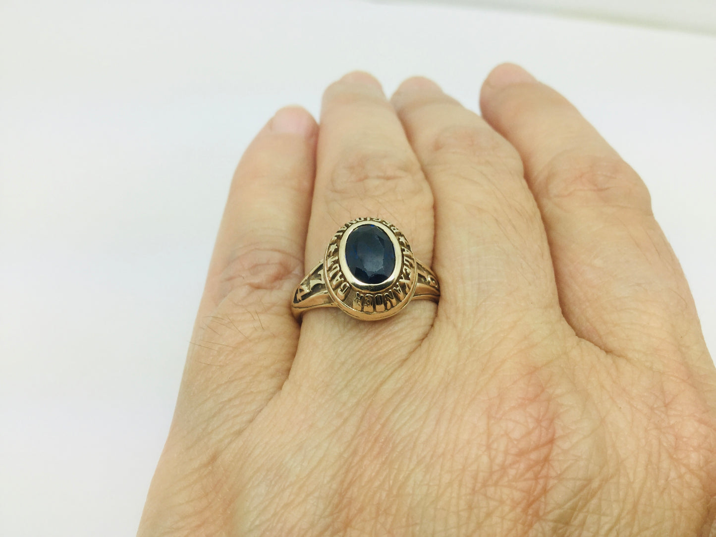10k Yellow Gold Oval Cut 75pt Sapphire September Birthstone School Ring