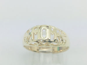 10k Yellow Gold 'Mom' Swirl and Leaf Ring