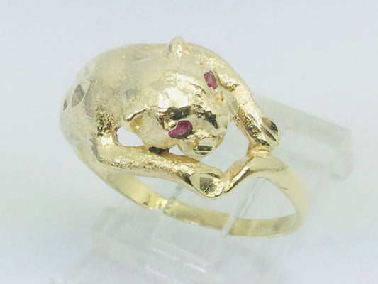 10k Yellow Gold Round Cut Ruby July Birthstone Eye Panther Ring