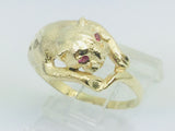 10k Yellow Gold Round Cut Ruby July Birthstone Eye Panther Ring