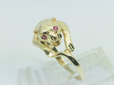10k Yellow Gold Round Cut Ruby July Birthstone Eye Panther Ring