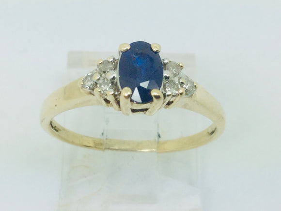 10k Yellow Gold Oval Cut 50pt Sapphire September Birthstone & 9pt Diamond Ring