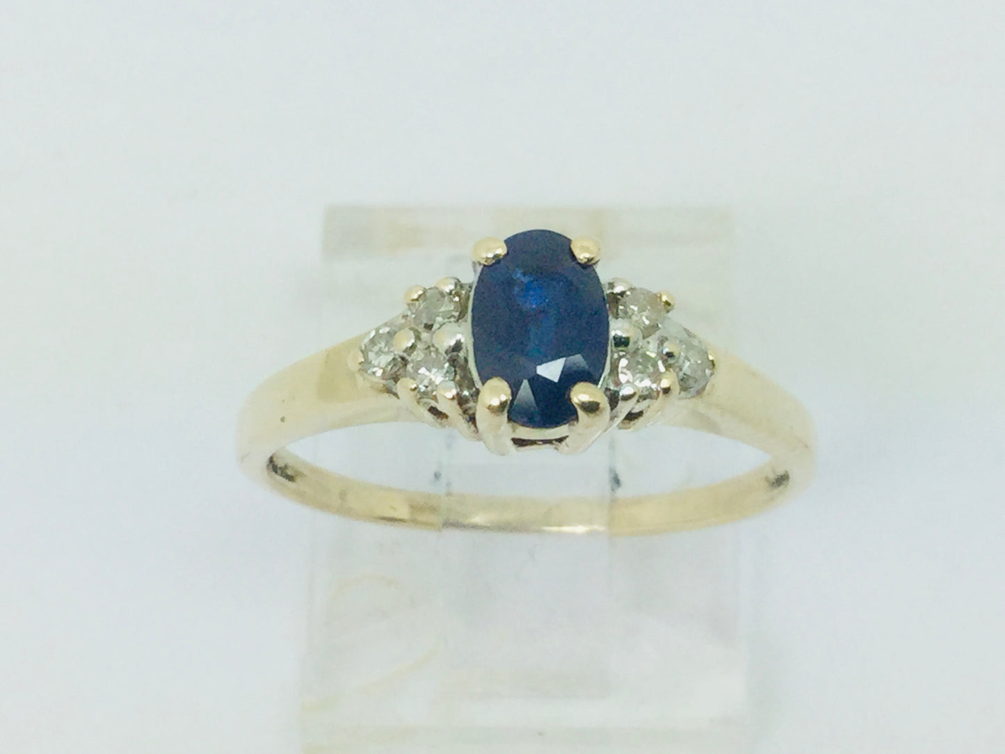 10k Yellow Gold Oval Cut 50pt Sapphire September Birthstone & 9pt Diamond Ring