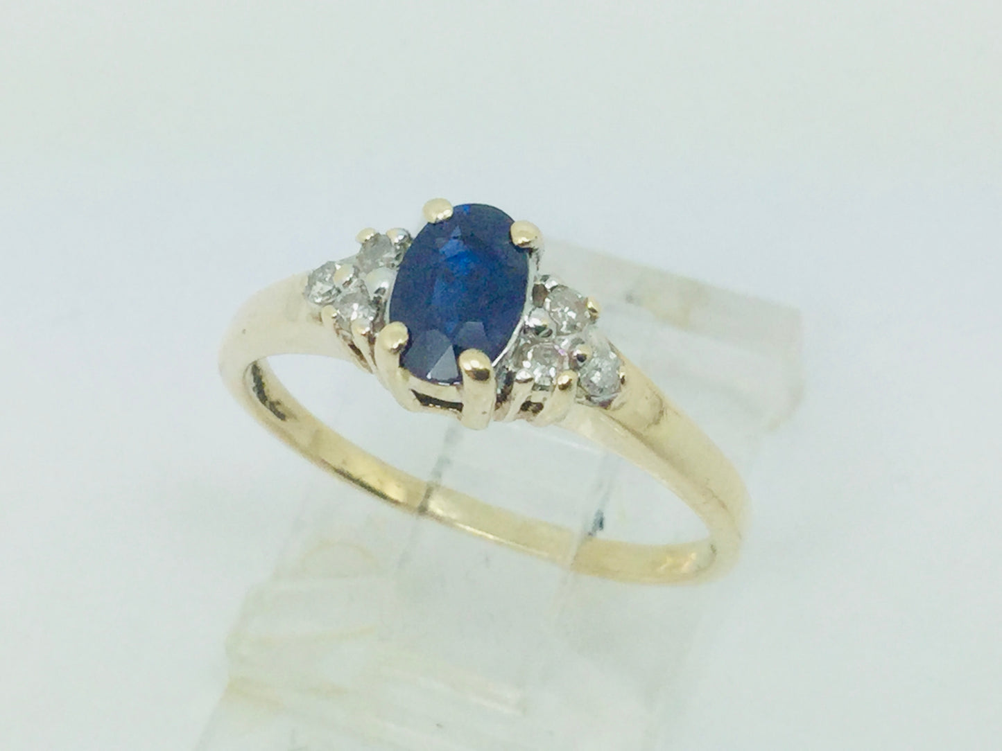 10k Yellow Gold Oval Cut 50pt Sapphire September Birthstone & 9pt Diamond Ring