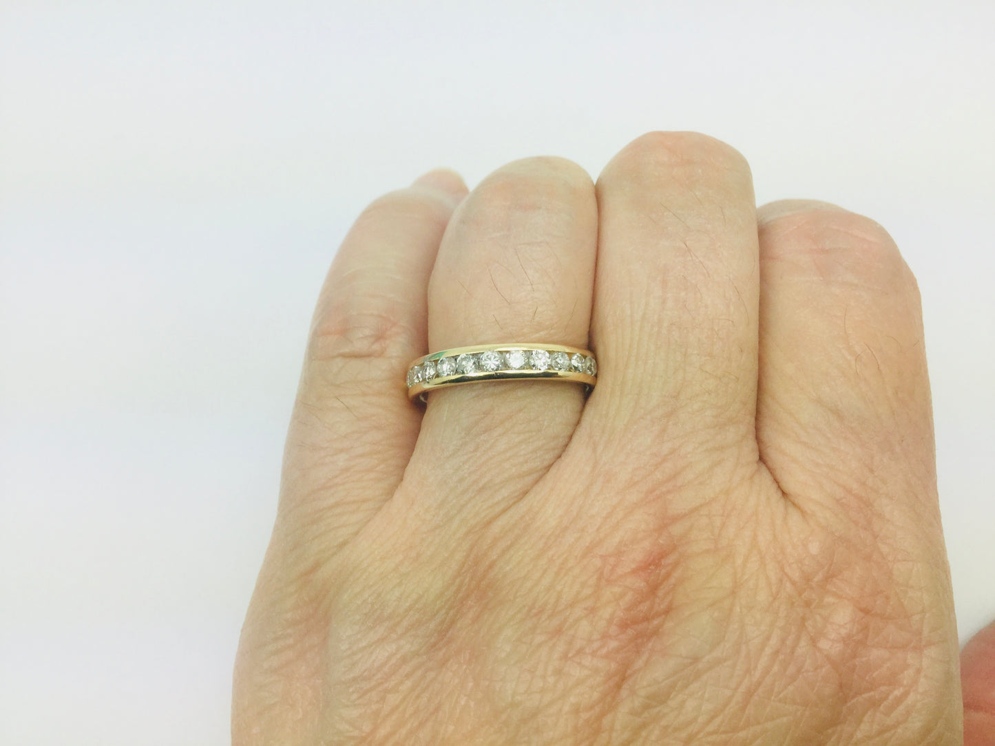 14k Yellow Gold Round Cut 44pt Channel Set Diamond  Band Ring