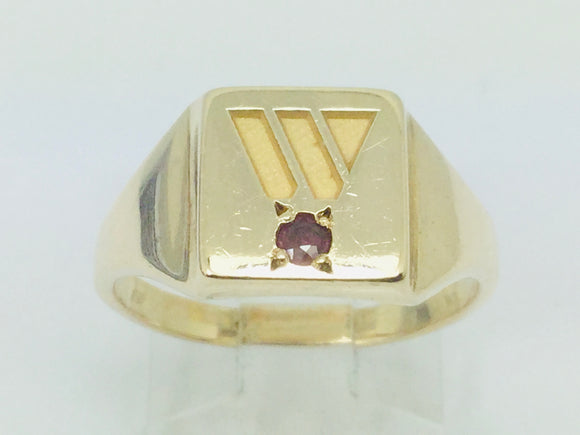 14k Yellow Gold Round Cut 4pt Ruby July Birthstone Initial 'W' Ring