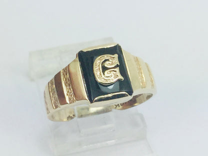 10k Yellow Gold Onyx Gold Letter 'G' Initial Ring