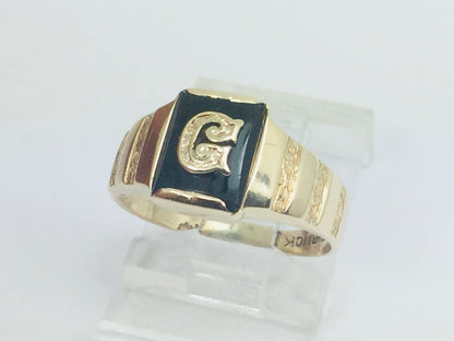 10k Yellow Gold Onyx Gold Letter 'G' Initial Ring