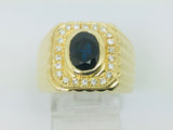 18k Yellow Gold Oval Cut 1ct Sapphire & 22pt Diamond Halo Ring