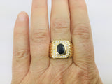 18k Yellow Gold Oval Cut 1ct Sapphire & 22pt Diamond Halo Ring