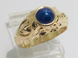 14k Yellow Gold Round Cut Star Sapphire September Birthstone Two Face Ring
