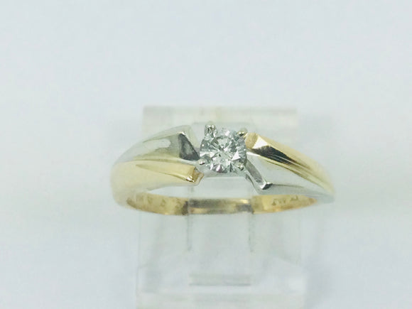 10k Yellow and White Gold Round Cut 17pt Diamond Solitaire Ring