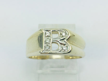 10k Yellow Gold Round Cut 5pt Diamond Letter 'B' Initial Ring