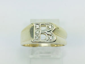 10k Yellow Gold Round Cut 5pt Diamond Letter 'B' Initial Ring