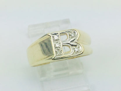 10k Yellow Gold Round Cut 5pt Diamond Letter 'B' Initial Ring