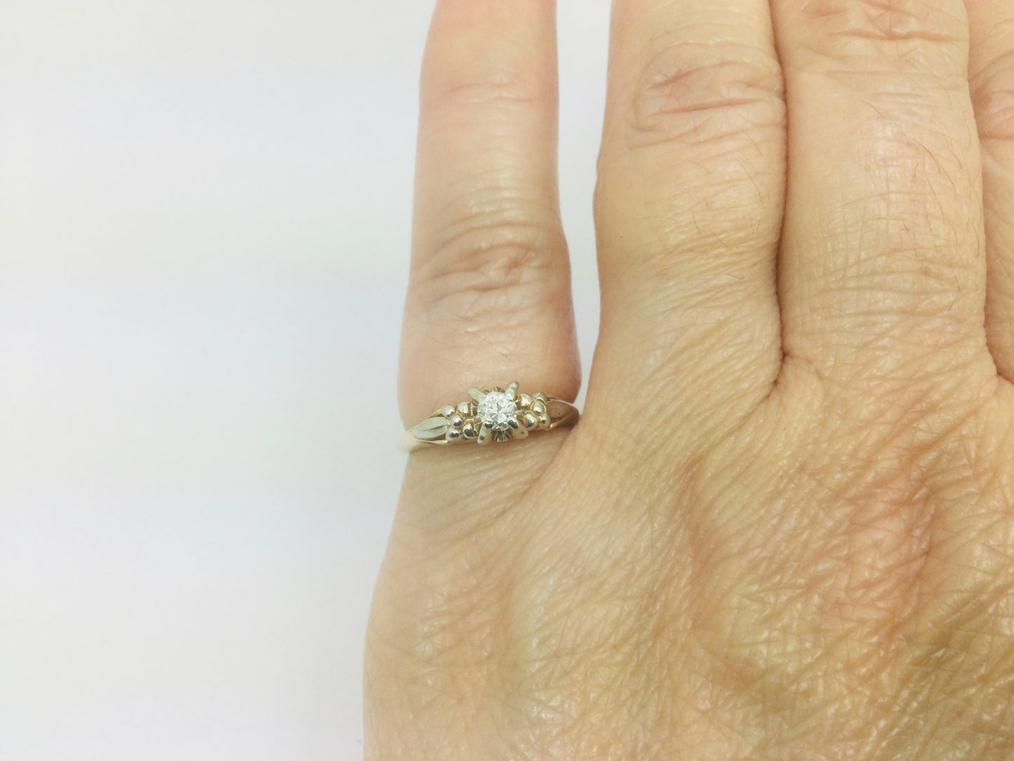 14k Yellow and White Gold Old European Cut 0.14ct Diamond Solitaire Ring
