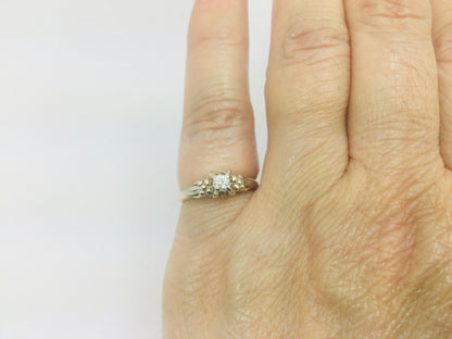 14k Yellow and White Gold Old European Cut 0.14ct Diamond Solitaire Ring