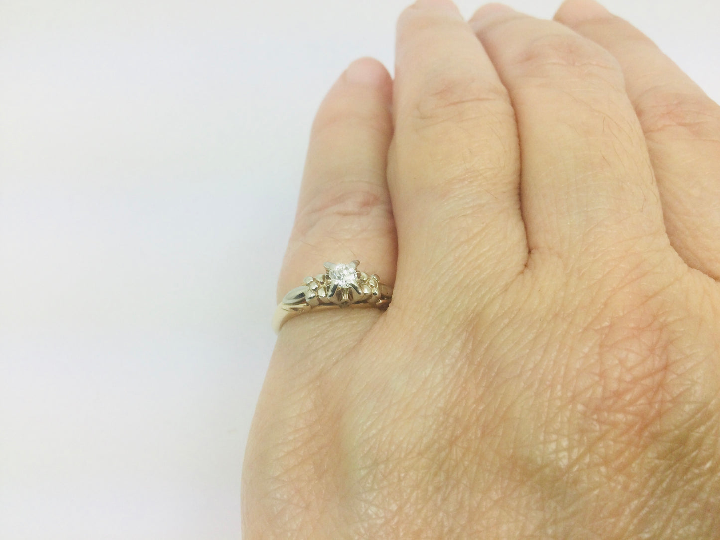 14k Yellow and White Gold Old European Cut 0.14ct Diamond Solitaire Ring