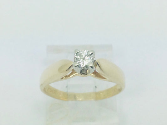 14k Yellow Gold Round Cut 15pt Diamond Solitaire Ring