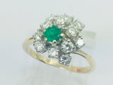 14k Yellow Gold Round Cut 20pt Emerald May Birthstone & 72pt Diamond Cluster Ring