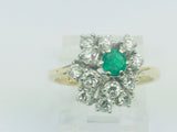 14k Yellow Gold Round Cut 20pt Emerald May Birthstone & 72pt Diamond Cluster Ring
