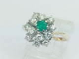 14k Yellow Gold Round Cut 20pt Emerald May Birthstone & 72pt Diamond Cluster Ring