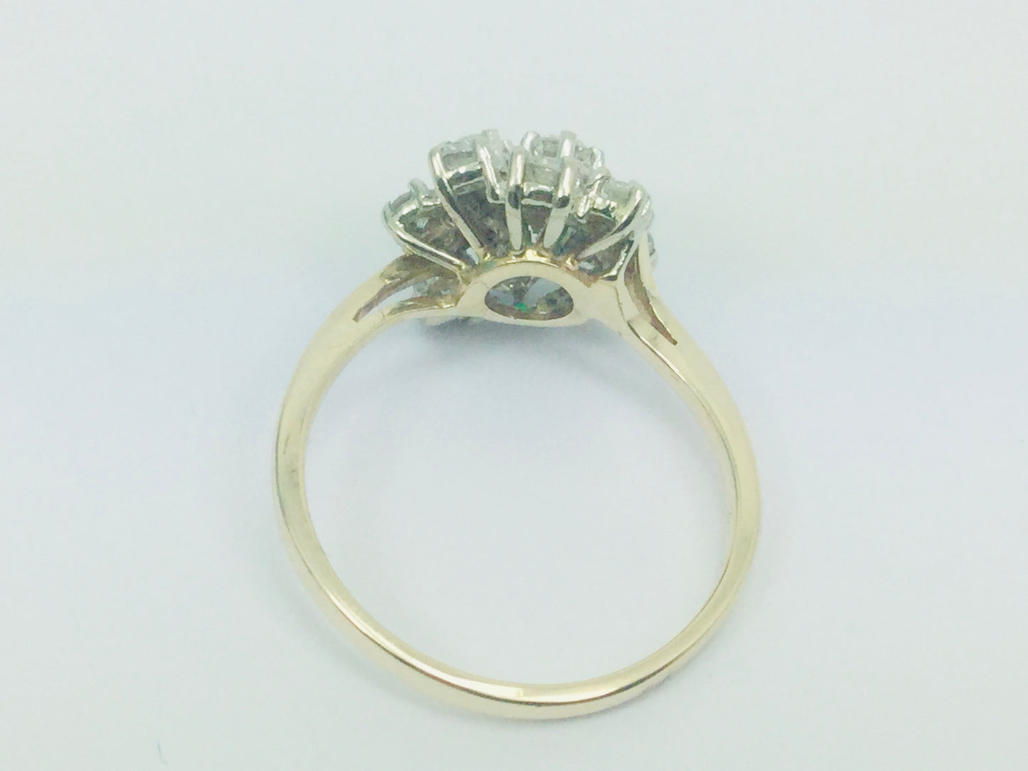 14k Yellow Gold Round Cut 20pt Emerald May Birthstone & 72pt Diamond Cluster Ring