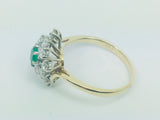 14k Yellow Gold Round Cut 20pt Emerald May Birthstone & 72pt Diamond Cluster Ring