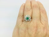 14k Yellow Gold Round Cut 20pt Emerald May Birthstone & 72pt Diamond Cluster Ring
