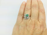 14k Yellow Gold Round Cut 20pt Emerald May Birthstone & 72pt Diamond Cluster Ring