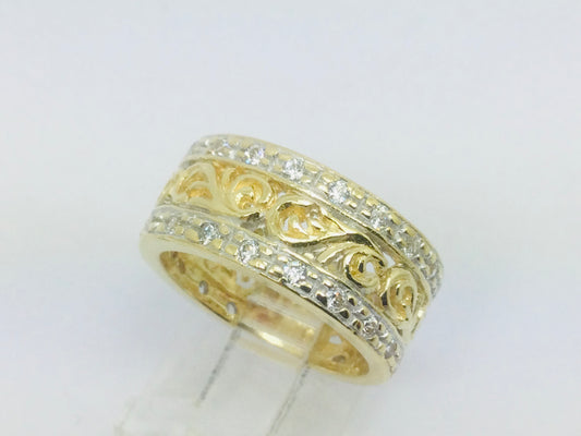 18k Yellow Gold CZ Row Set Vine Band Ring