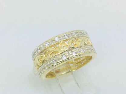 18k Yellow Gold CZ Row Set Vine Band Ring