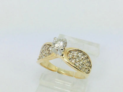 14k Yellow Gold Round Cut 35pt Diamond Cluster Ring
