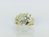 14k Yellow Gold Round and Baguette Cut 49pt Diamond Cluster Ring