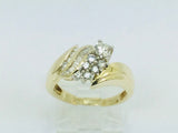 14k Yellow Gold Round and Baguette Cut 49pt Diamond Cluster Ring