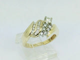 14k Yellow Gold Round and Baguette Cut 49pt Diamond Cluster Ring